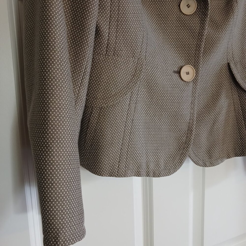 AKRIS Punto Cotton Taupe White Polka Dot Retro Blazer Jacket - Picture 2 of 6